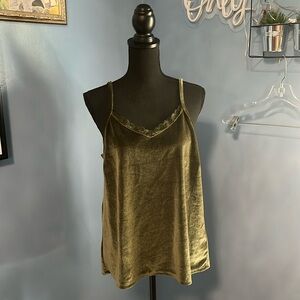 Rockin C Olive green velvet spaghetti strap top